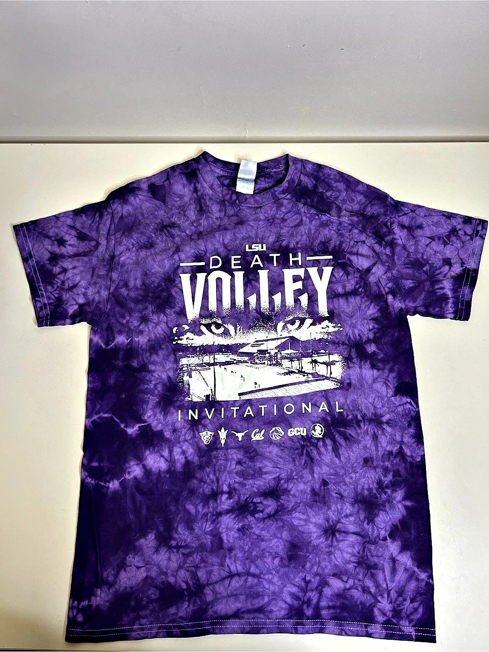colortone LSU Death Volley Invitational Tie-Dye T-Shirt Tee Purple & White